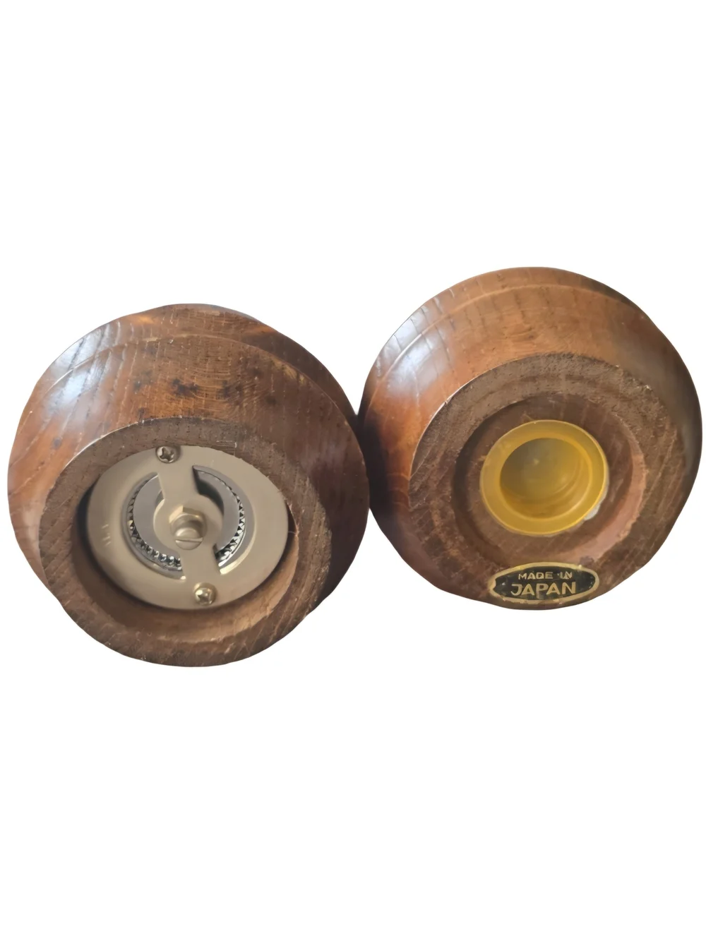 Vintage MCM 70's Cobalt Blue Glass Wooden Salt & Pepper Grinder Set